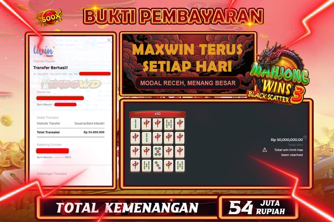 INDOWD JACKPOT SLOT MAHJONG WINS 3 Rp54.000.000,- LUNAS