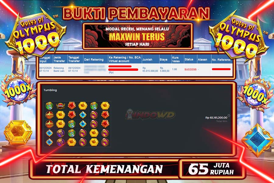 INDOWD JACKPOT SLOT GATES OF OLYMPUS 1000  Rp.65.020.000,- LUNAS