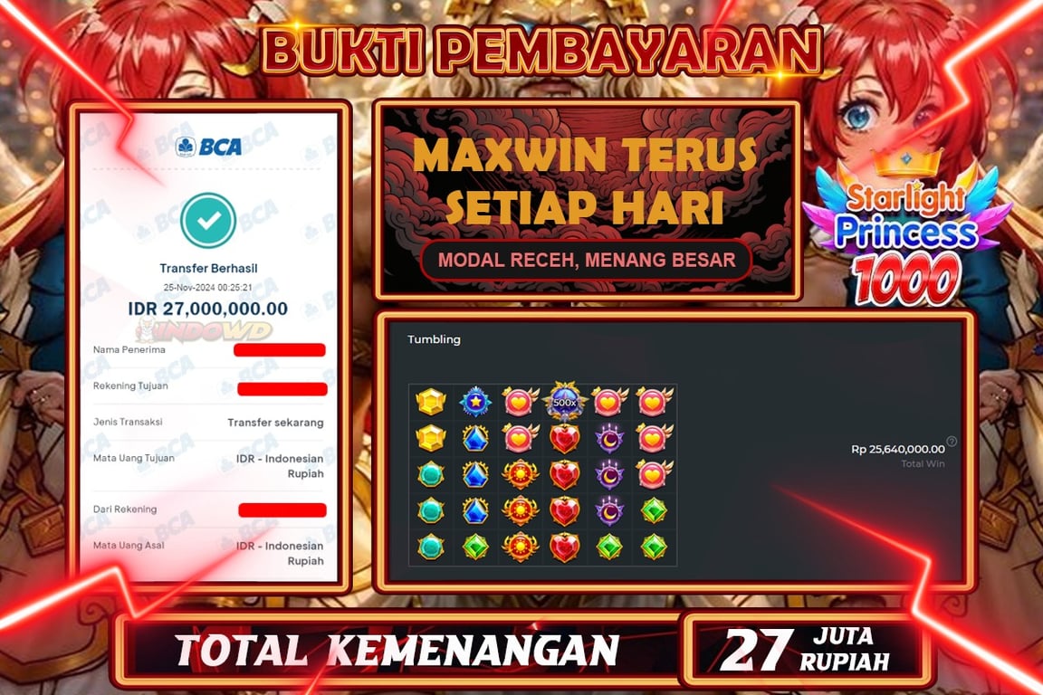 INDOWD JACKPOT SLOT STARLIGHT PRINCES 1000 Rp.27.000.000,- LUNAS