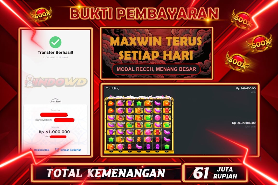 INDOWD JACKPOT SLOT SUGAR RUSH Rp.61.000.000,- LUNAS