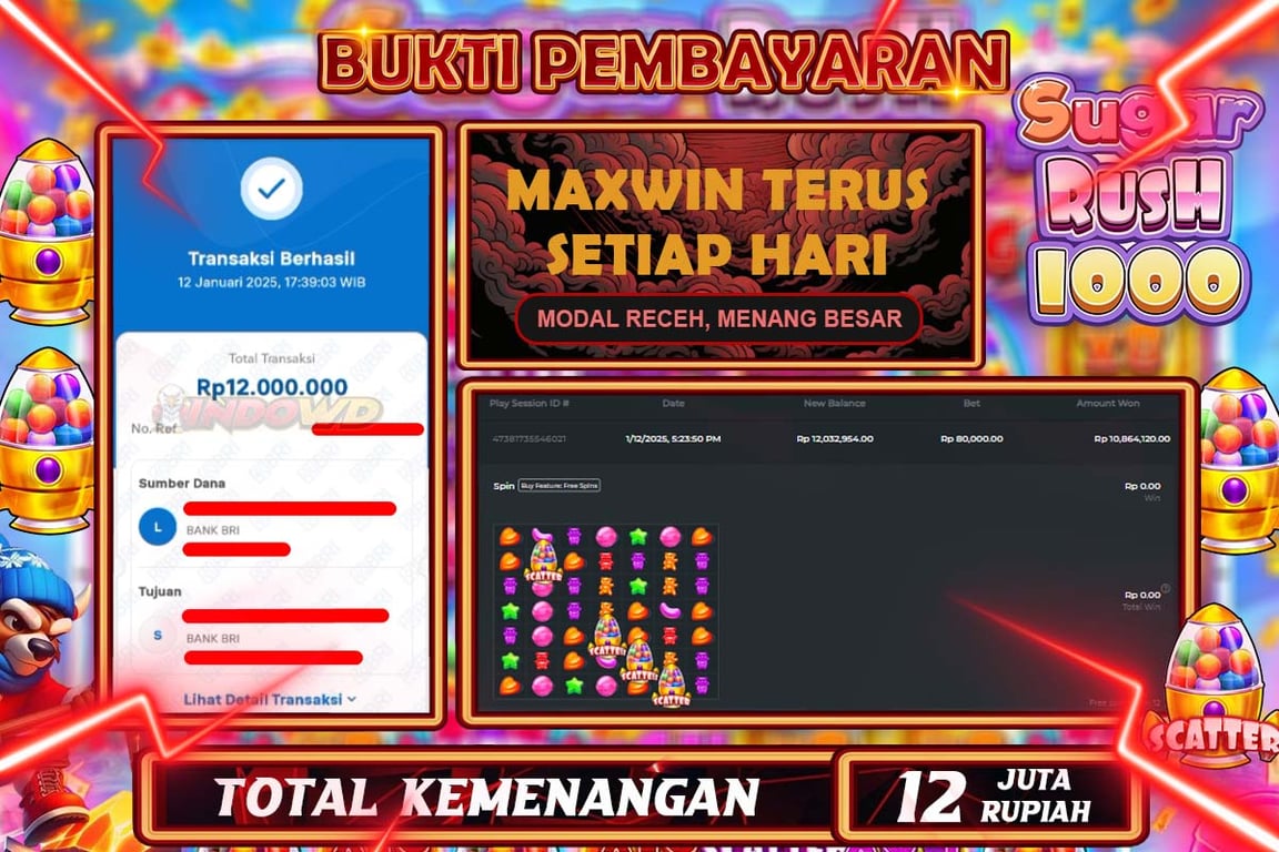 INDOWD JACKPOT SLOT SUGAR RUSH 1000 Rp 12.000.000,- LUNAS