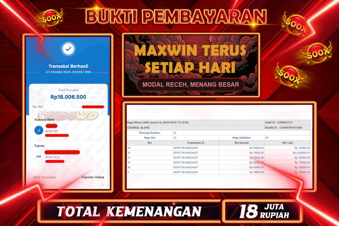 INDOWD JACKPOT MEGA WHEEL GAME Rp.18.000.000,- LUNAS