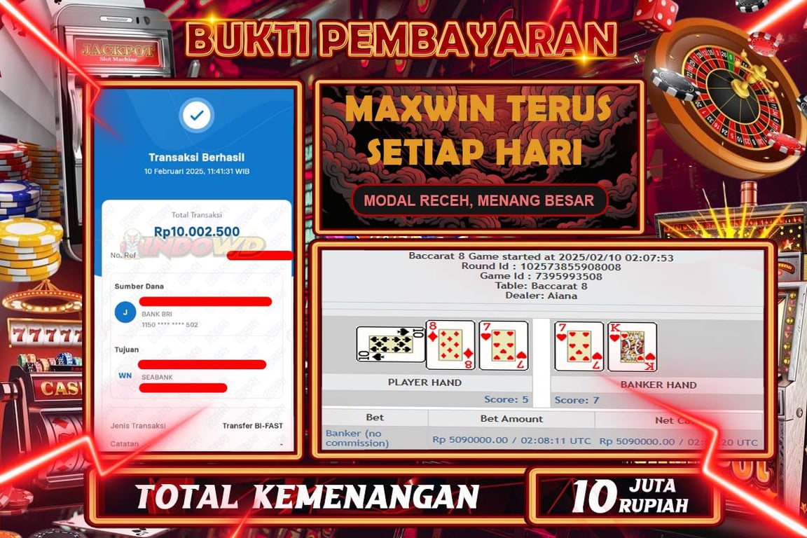 INDOWD JACKPOT BACCARAT Rp10.002.500,- LUNAS