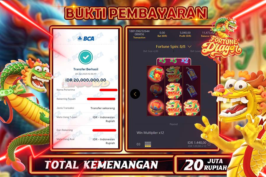 INDOWD JACKPOT SLOT FORTUNE DRAGON Rp20.000.000,- LUNAS