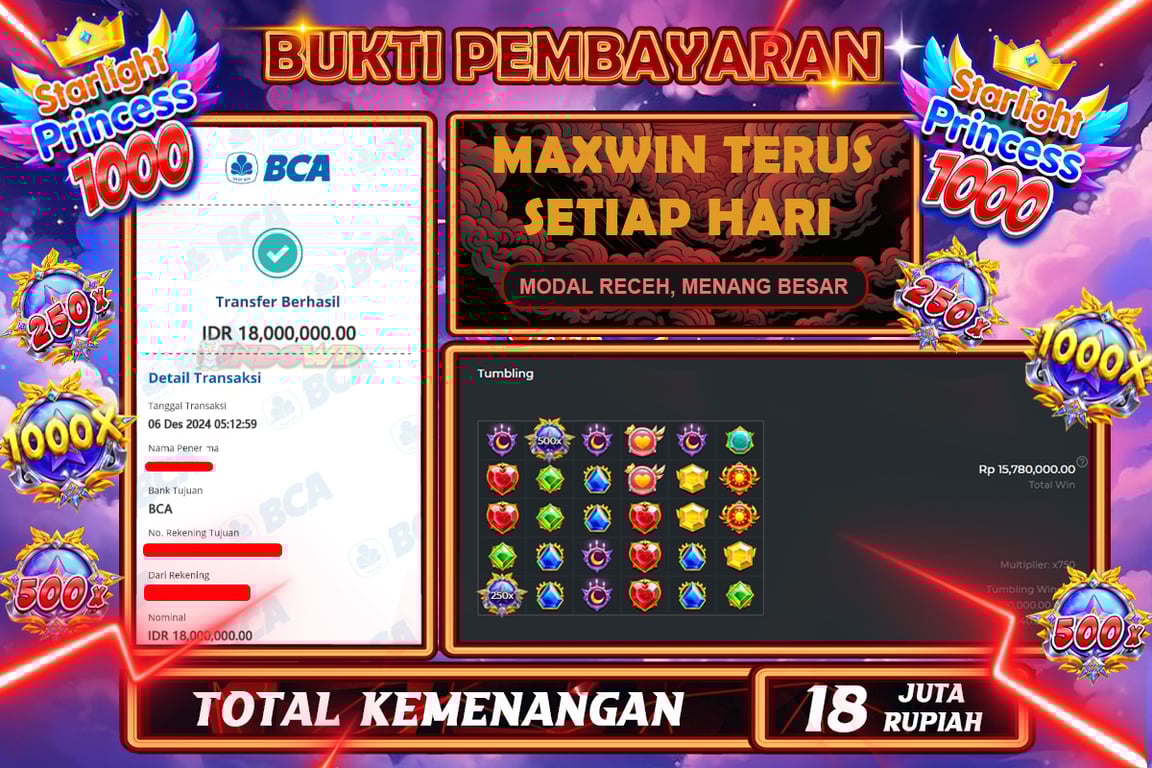 INDOWD JACKPOT SLOT STAR LIGHT PRINCESS 1000 Rp.18.000.000,- LUNAS