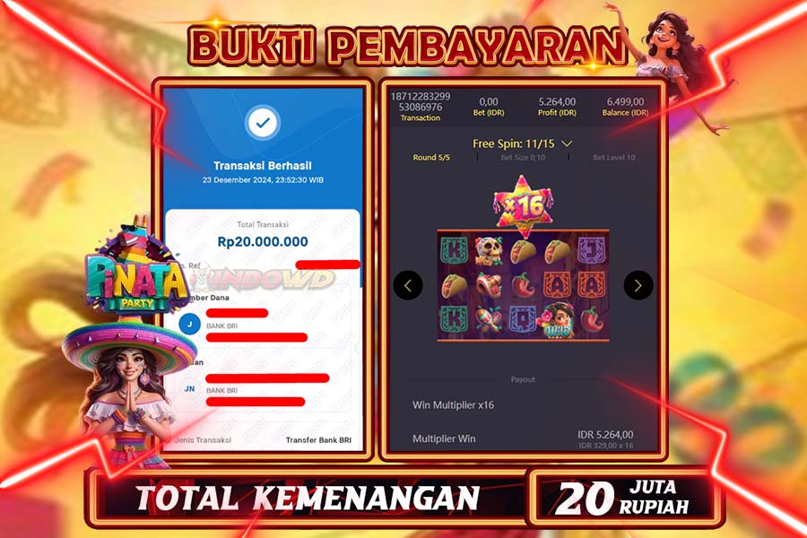 INDOWD JACKPOT LIVE GAMES SLOT PINATA WINS Rp.20.00.000,- LUNAS
