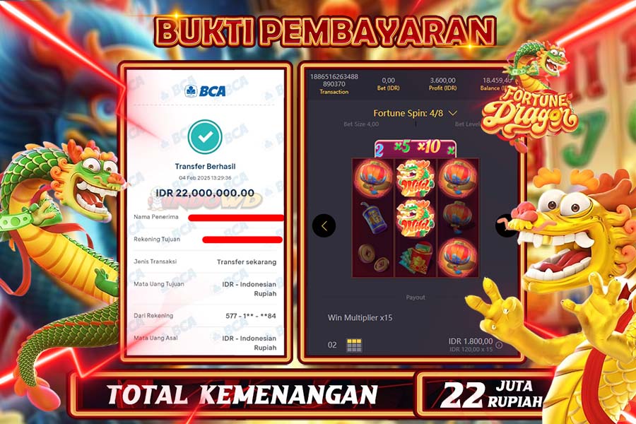 INDOWD JACKPOT SLOT FORTUNE DRAGON  Rp22.000.000,- LUNAS