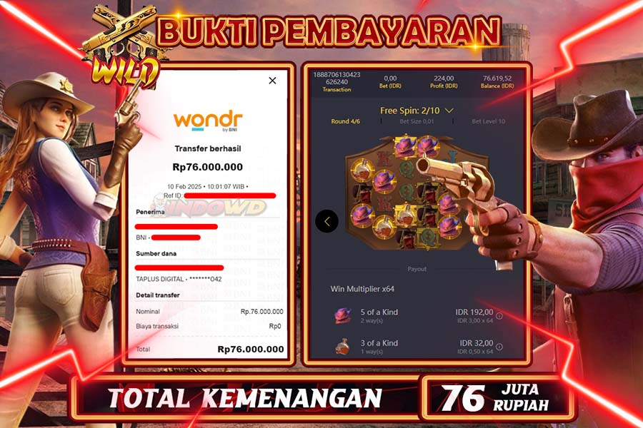 INDOWD JACKPOT SLOT WILD BOUNTY Rp76.000.000,- LUNAS