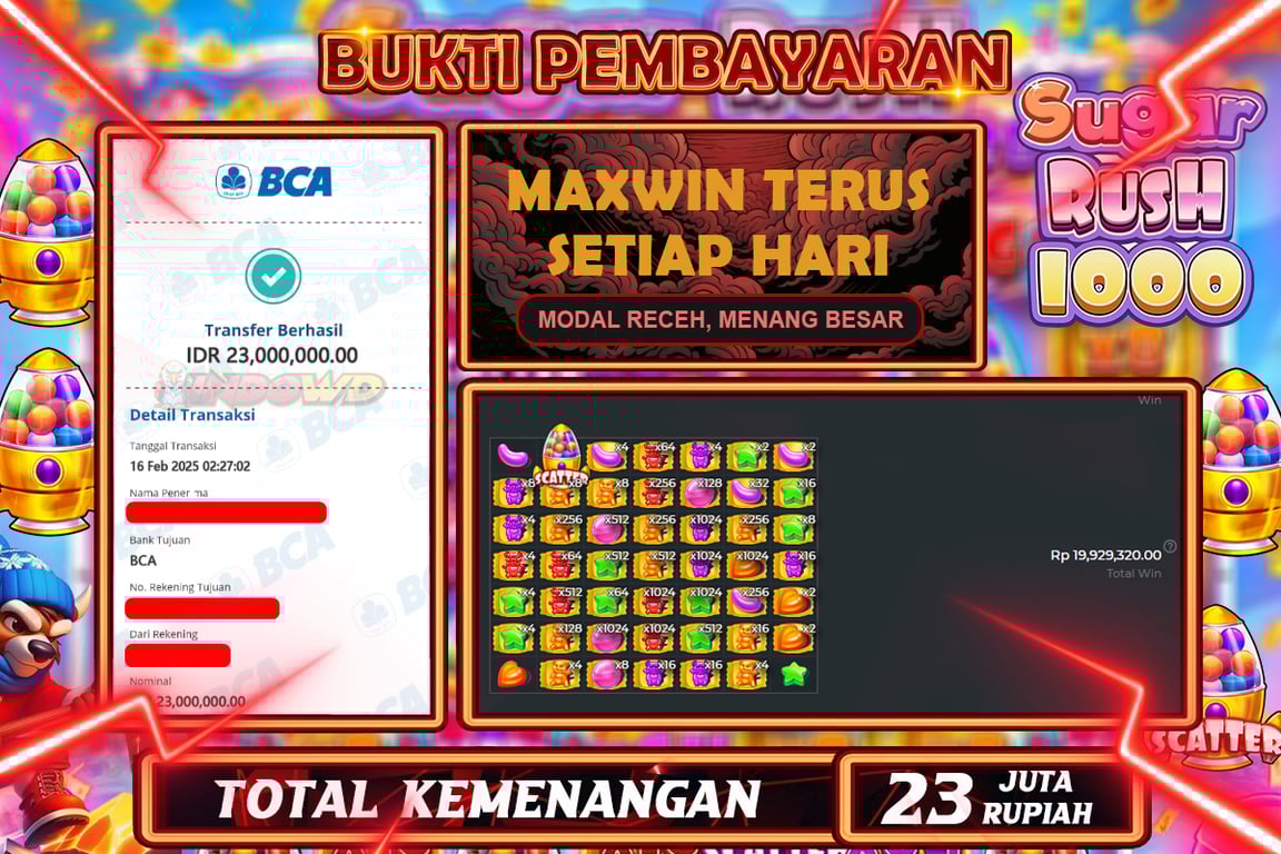 INDOWD JACKPOT SLOT SUGAR RUSH 1000 Rp.23.000.000,- LUNAS