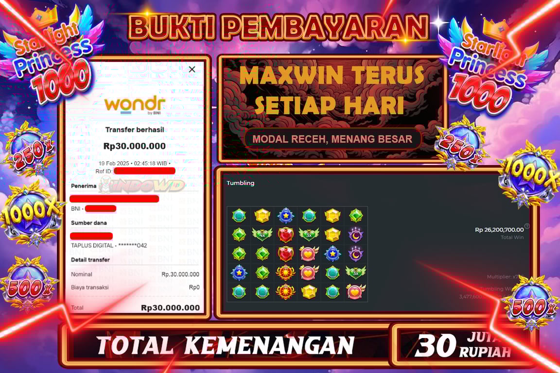 INDOWD JACKPOT SLOT STARLIGHT PRINCES 1000 Rp30.000.000,- LUNAS