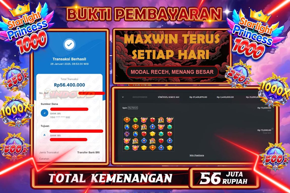 INDOWD JACKPOT SLOT STARLIGHT PRINCES 1000 Rp56.400.000,- LUNAS