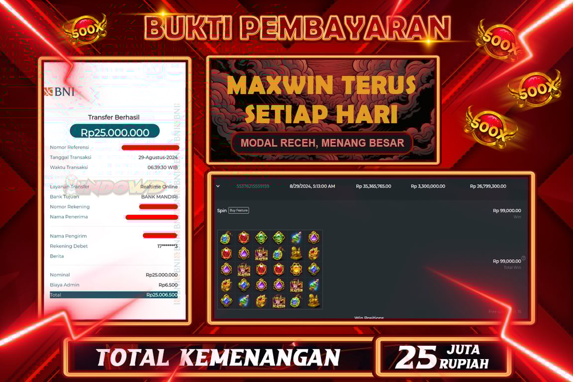 INDOWD JACKPOT SLOT GATOT KACA 1000 Rp.25.000.000,- LUNAS