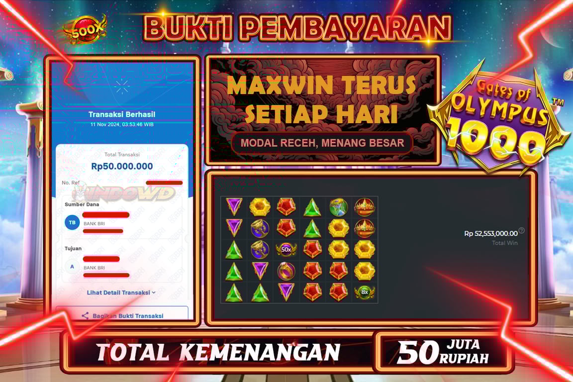 INDOWD JACKPOT SLOT GATES OF OLYMPUS 1000 Rp.50.000.000,- LUNAS
