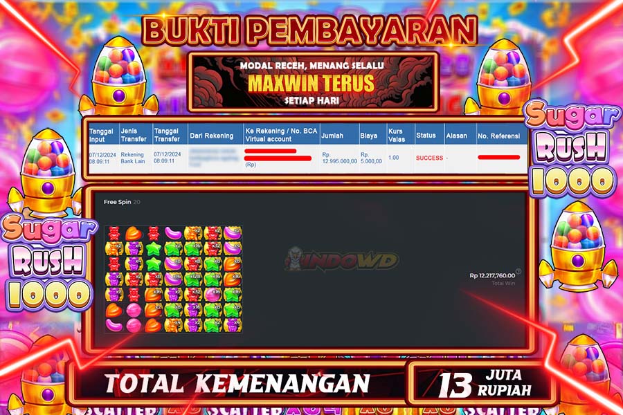 INDOWD JACKPOT SLOT SUGAR RUSH 1000  Rp.13.000.000,- LUNAS