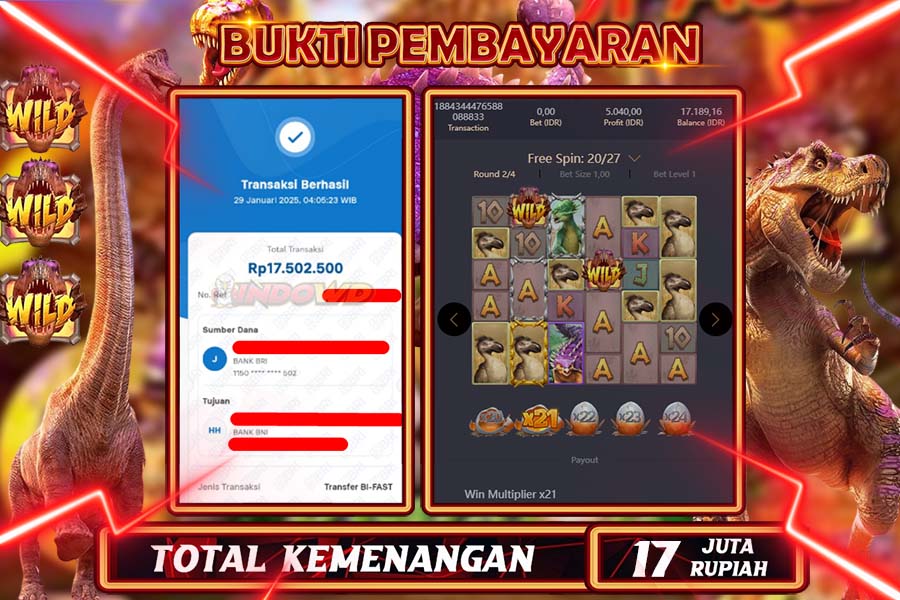 INDOWD JACKPOT SLOT JURASSIK KINGDOM Rp17.502.500,- LUNAS