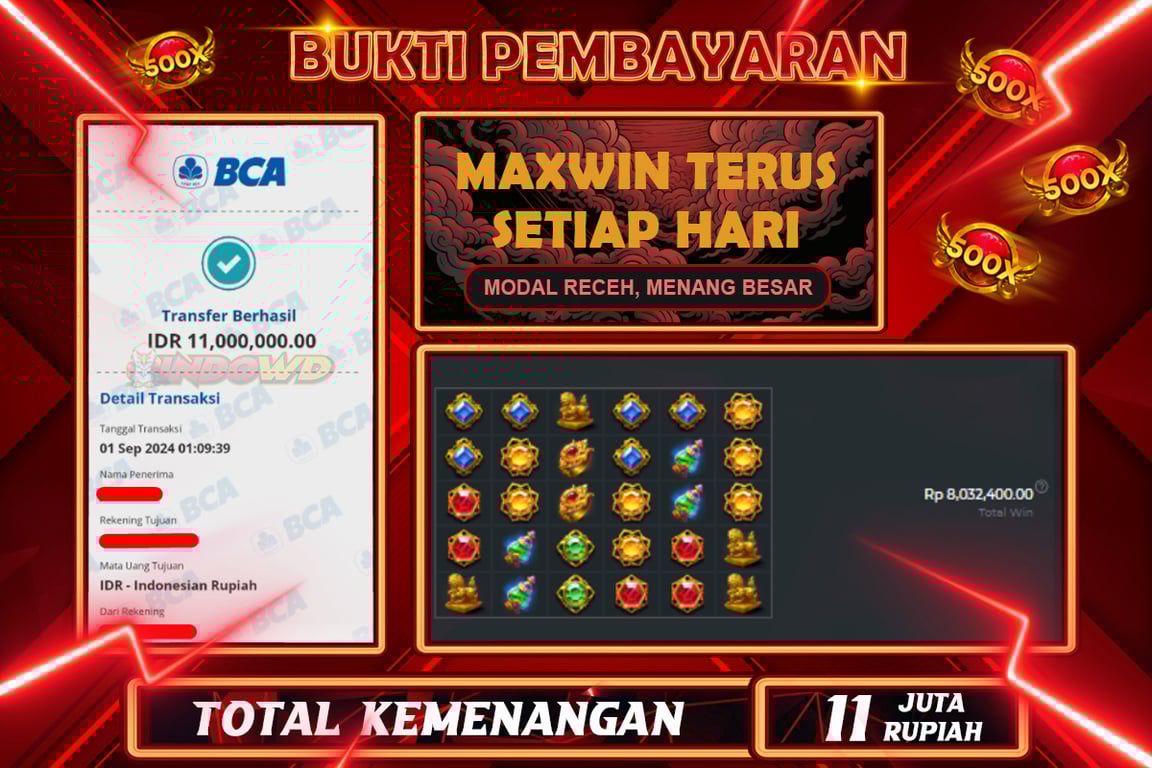 INDOWD JACKPOT SLOT GATOT KACA 1000 Rp.11.000.000,- LUNAS