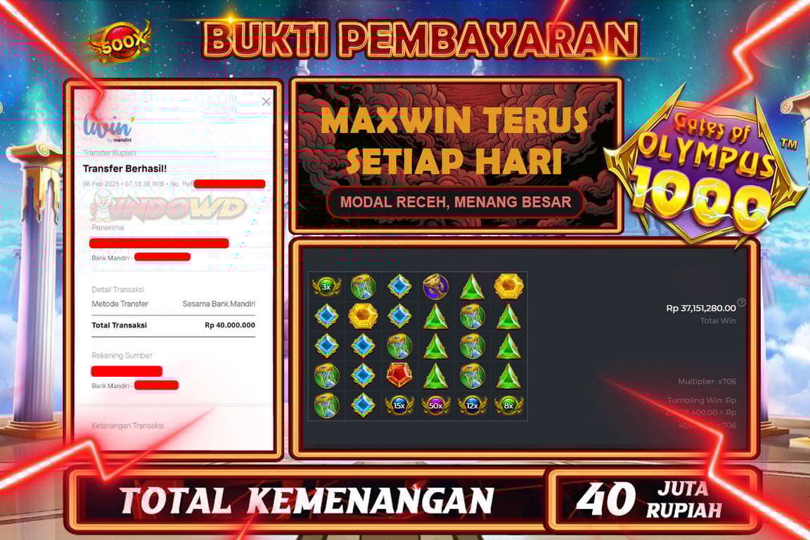 INDOWD JACKPOT SLOT GATES OF OLYMPUS 1000 Rp40.000.000,- LUNAS