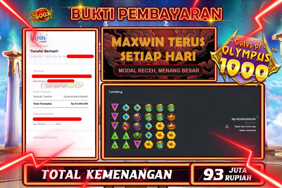INDOWD JACKPOT SLOT GATES OF OLYMPUS 1000 Rp93.000.000,- LUNAS