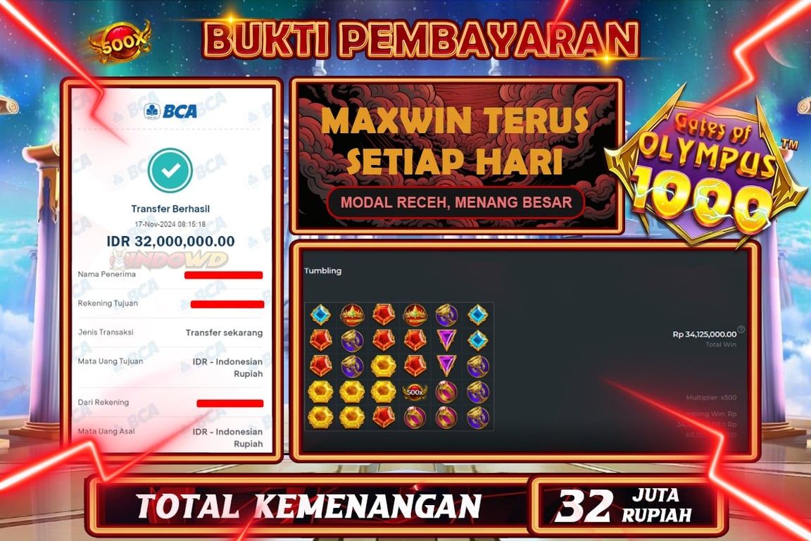 INDOWD JACKPOT SLOT GATES OF OLYMPUS 1000 Rp.32.000.000,- LUNAS