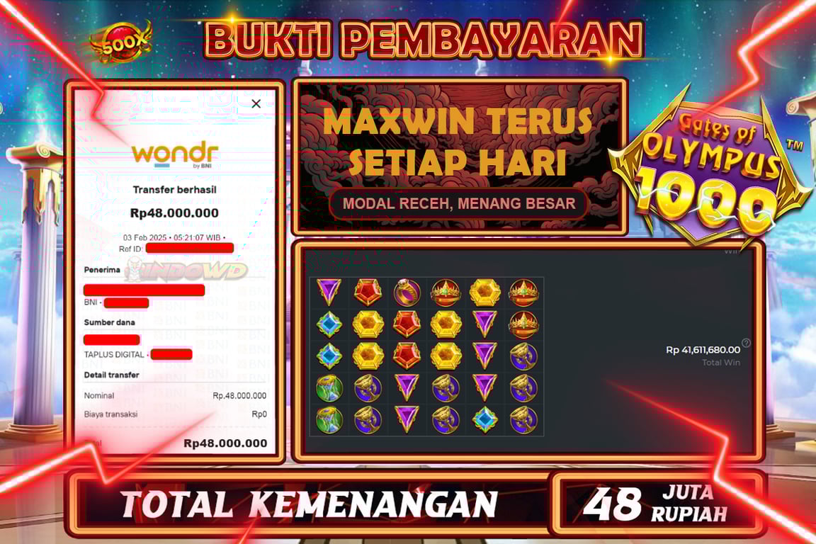 INDOWD JACKPOT SLOT GATES OF OLYMPUS 1000 Rp48.000.000,- LUNAS
