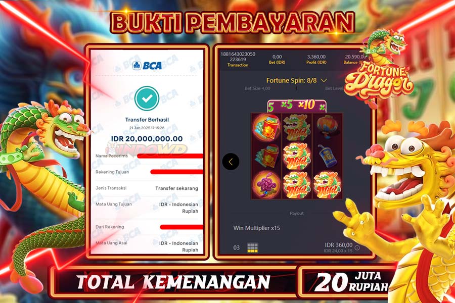 INDOWD JACKPOT SLOT FORTUNE DRAGON Rp20.000.000,- LUNAS