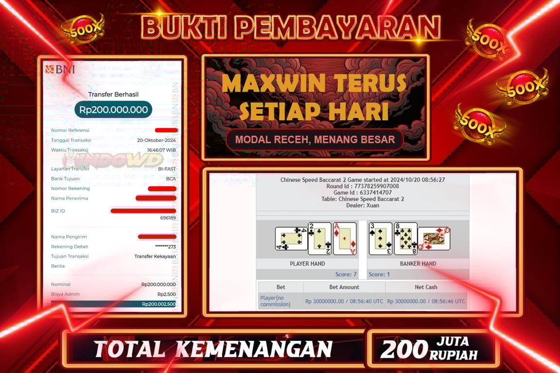 INDOWD JACKPOT BACCARAT Rp.200.000.000,- LUNAS