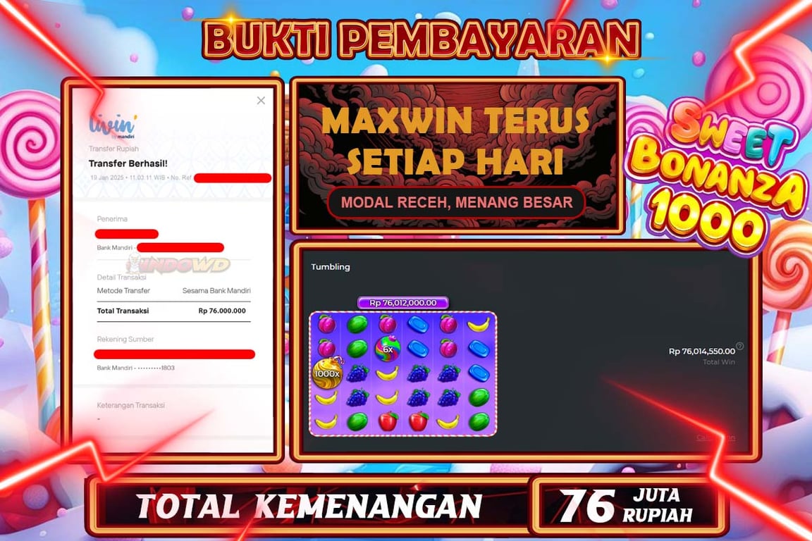INDOWD JACKPOT SLOT SWEET BONANZA 1000 Rp76.000.000,- LUNAS
