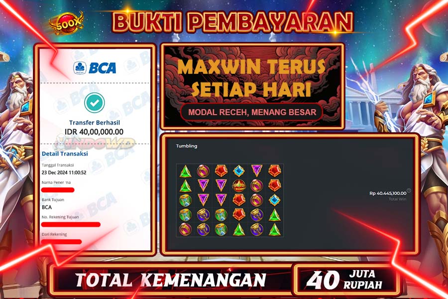 INDOWD JACKPOT LIVE GAMES  SLOT GATES OF OLYMPUS 1000 Rp.40.000.000,- LUNAS