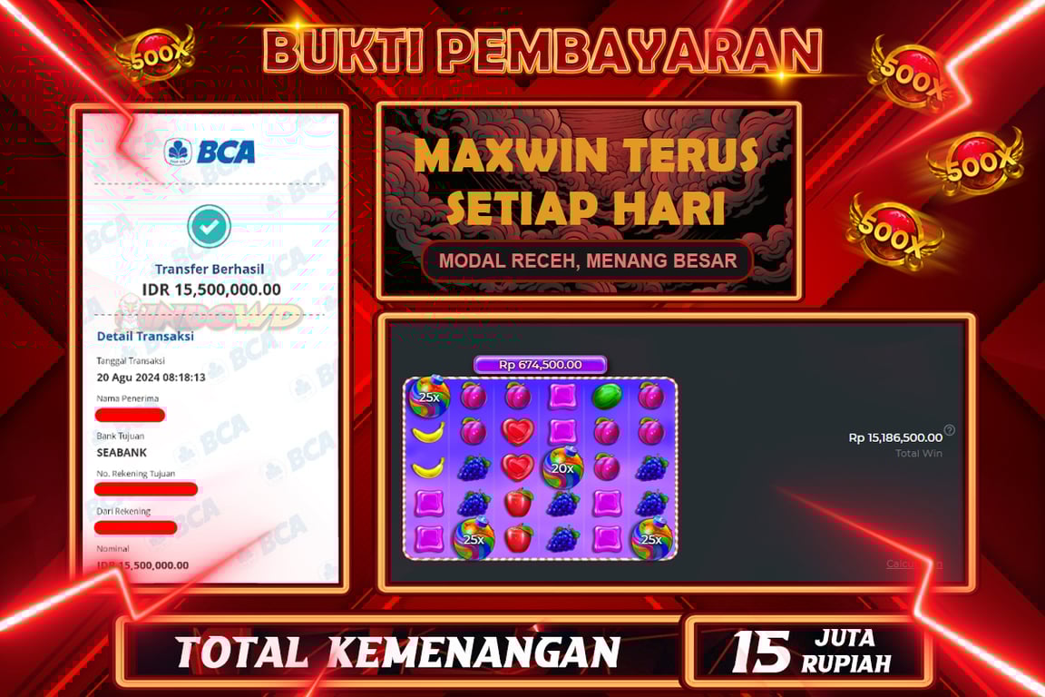 INDOWD JACKPOT SLOT SWEET BONANZA 1000 Rp.15.500.000,- LUNAS