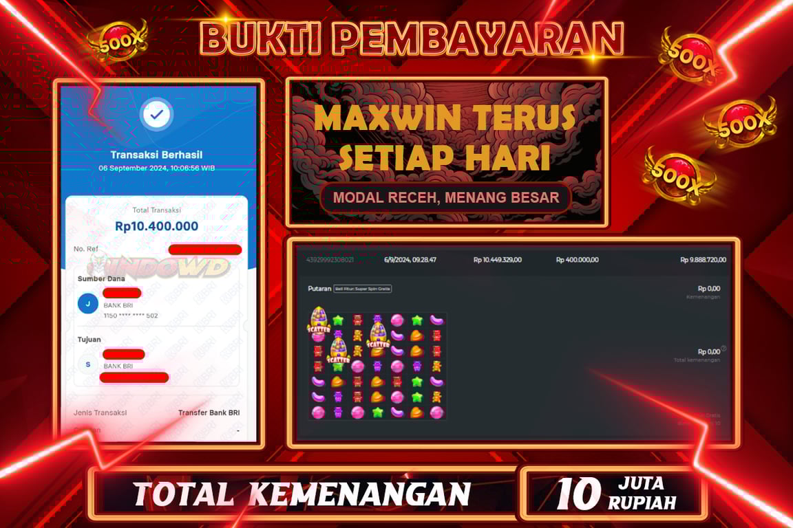 INDOWD JACKPOT SLOT SUGAR RUSH Rp.10.400.000,- LUNAS
