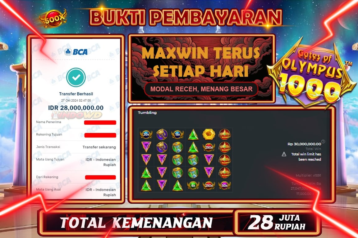 INDOWD JACKPOT SLOT GATES OF OLYMPUS 1000 Rp.28.000.000,- LUNAS
