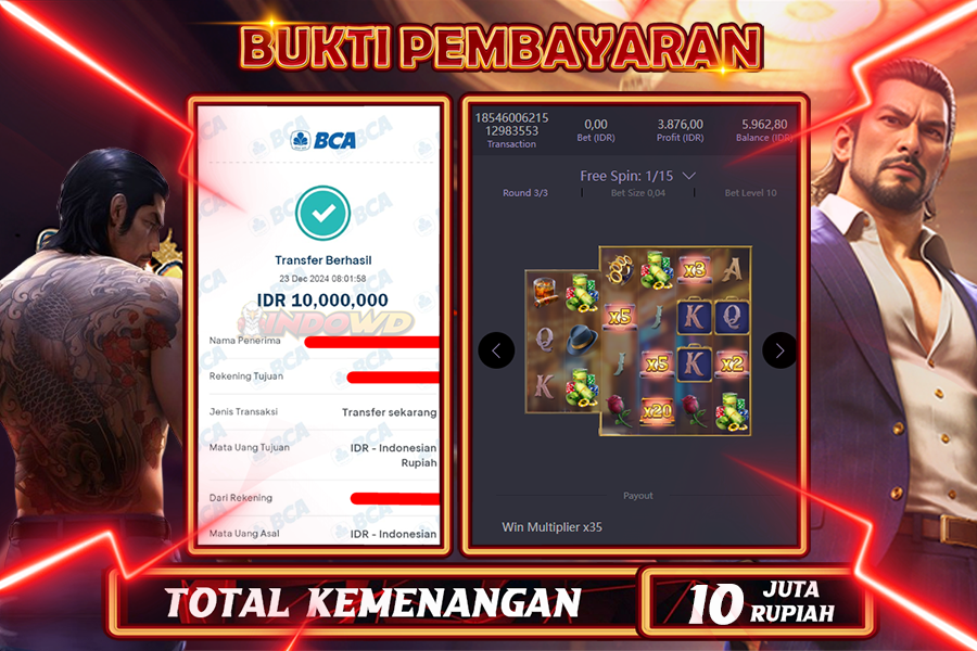 INDOWD JACKPOT LIVE GAMES SLOT YAKUZA HONOR Rp.10.000.000,- LUNAS