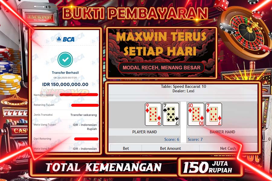 INDOWD JACKPOT BACCARAT Rp.150.000.000,- LUNAS