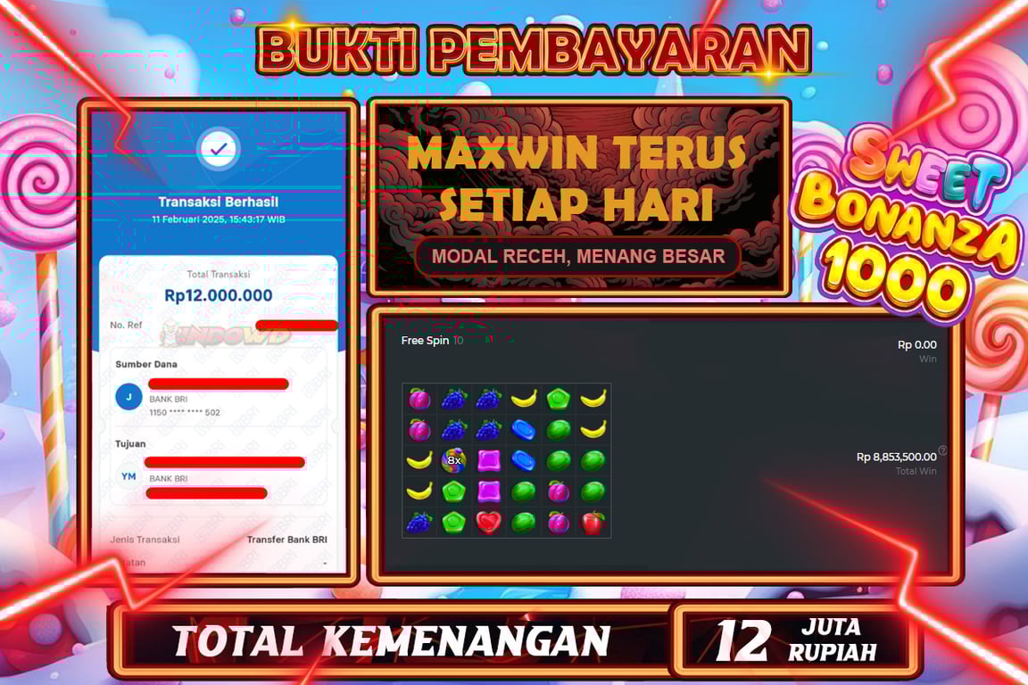INDOWD JACKPOT LIVE GAMES  SLOT SWEET BONANZA 1000 Rp.12.000.000,- LUNAS