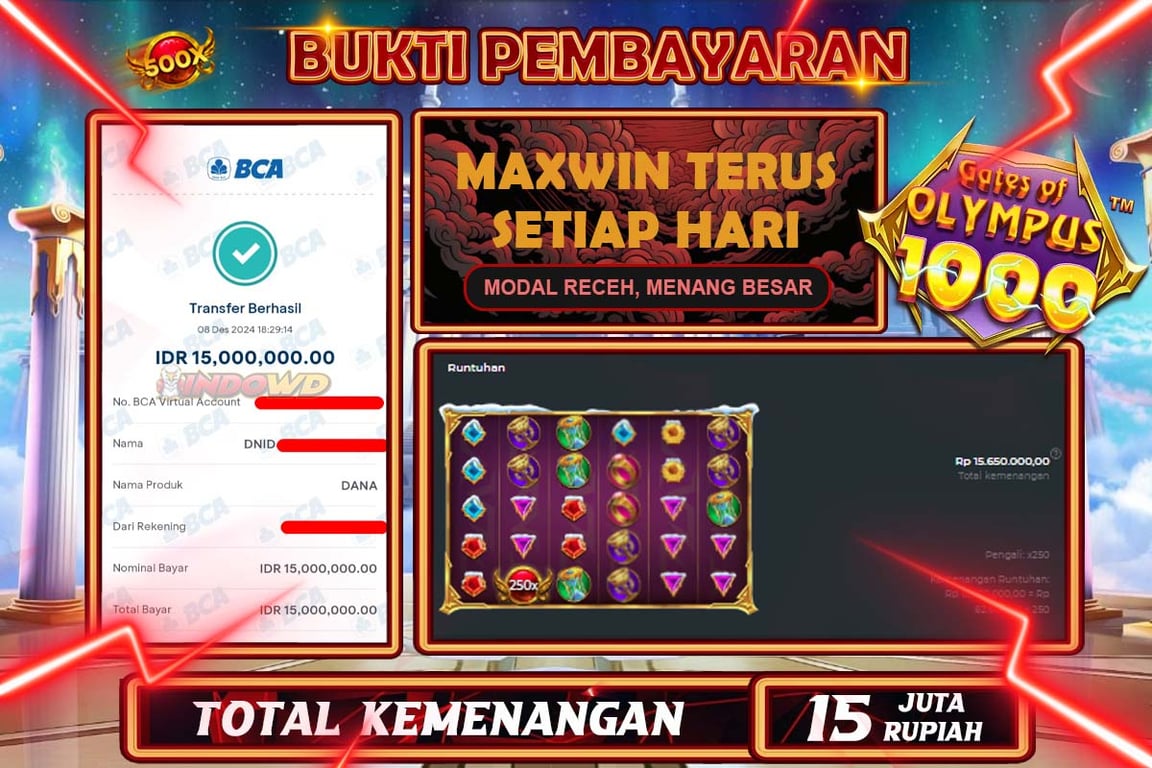 INDOWD JACKPOT SLOT GATES OF OLYMPUS 1000  Rp.15.000.000,- LUNAS