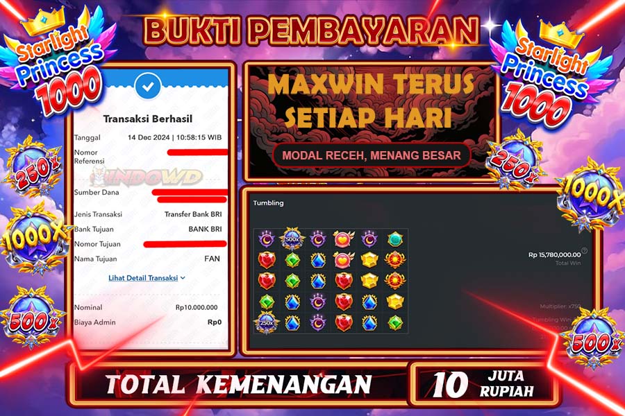 INDOWD JACKPOT LIVE GAMES SLOT STARLIGHT PRINCES 1000  Rp.10.000.000,- LUNAS