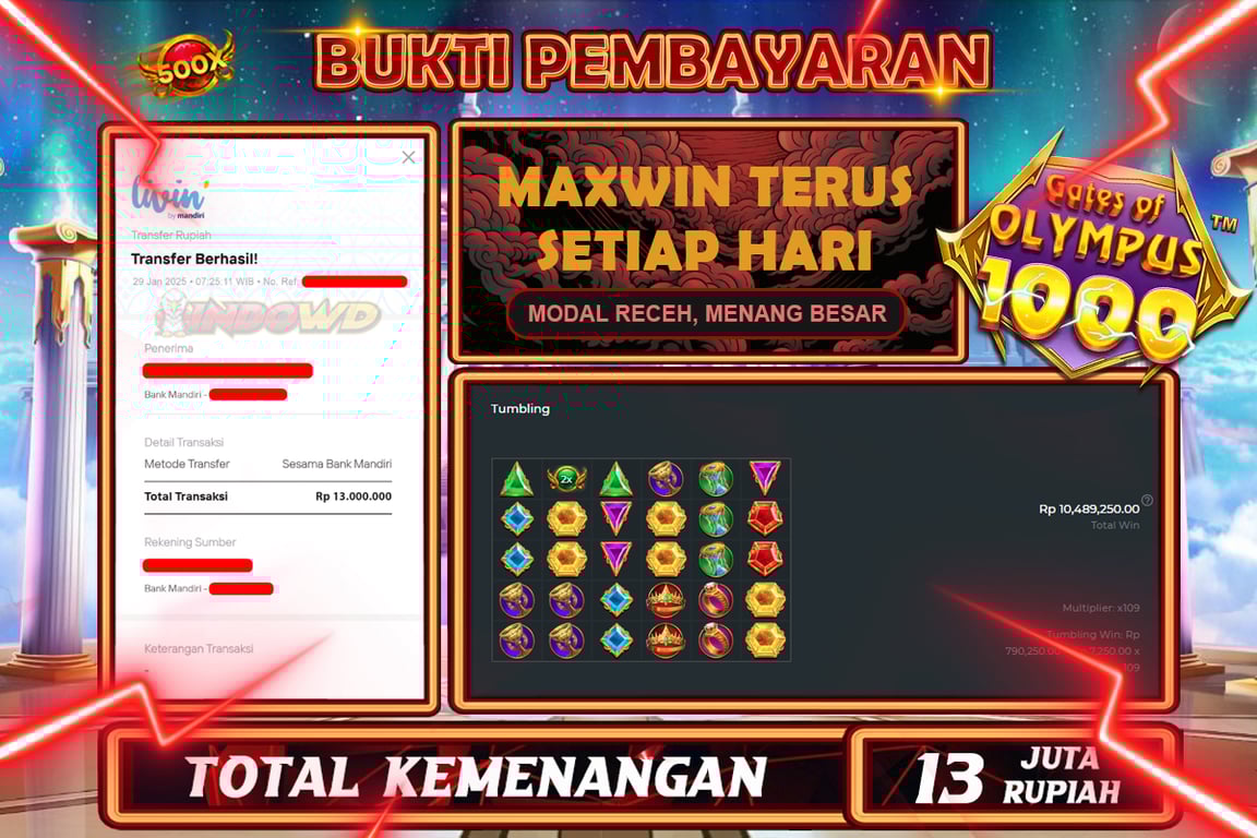 INDOWD JACKPOT SLOT GATES OF OLYMPUS 1000 Rp13.000.000,- LUNAS