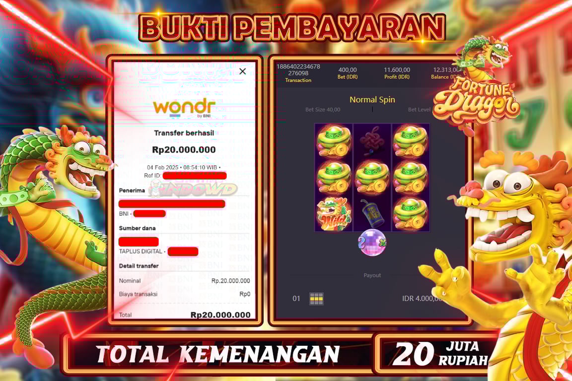 INDOWD JACKPOT SLOT FORTUNE DRAGON Rp20.000.000,- LUNAS