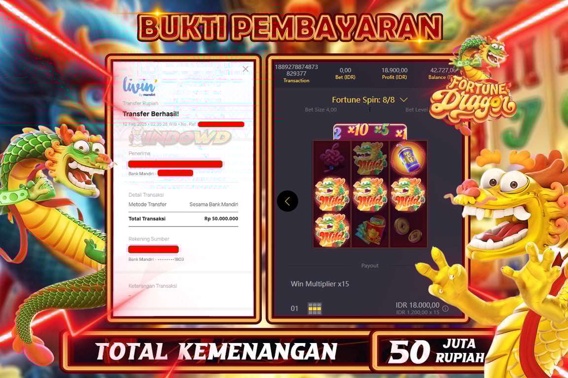 INDOWD JACKPOT SLOT FORTUNE DRAGON Rp50.000.000,- LUNAS