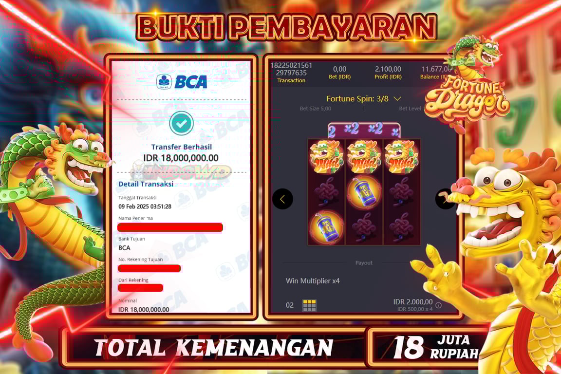 INDOWD JACKPOT SLOT FORTUNE DRAGON Rp18.000.000,- LUNAS