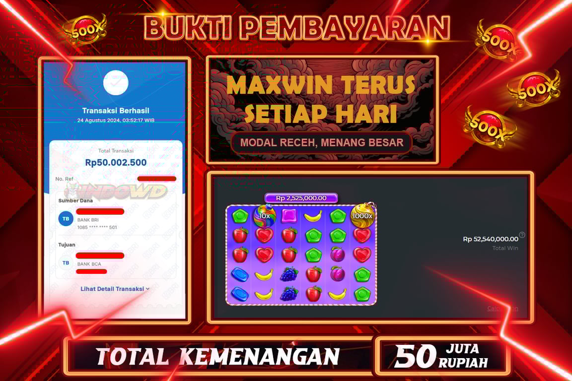 INDOWD JACKPOT SLOT SWEET BONANZA 1000 Rp.50.000.000,- LUNAS