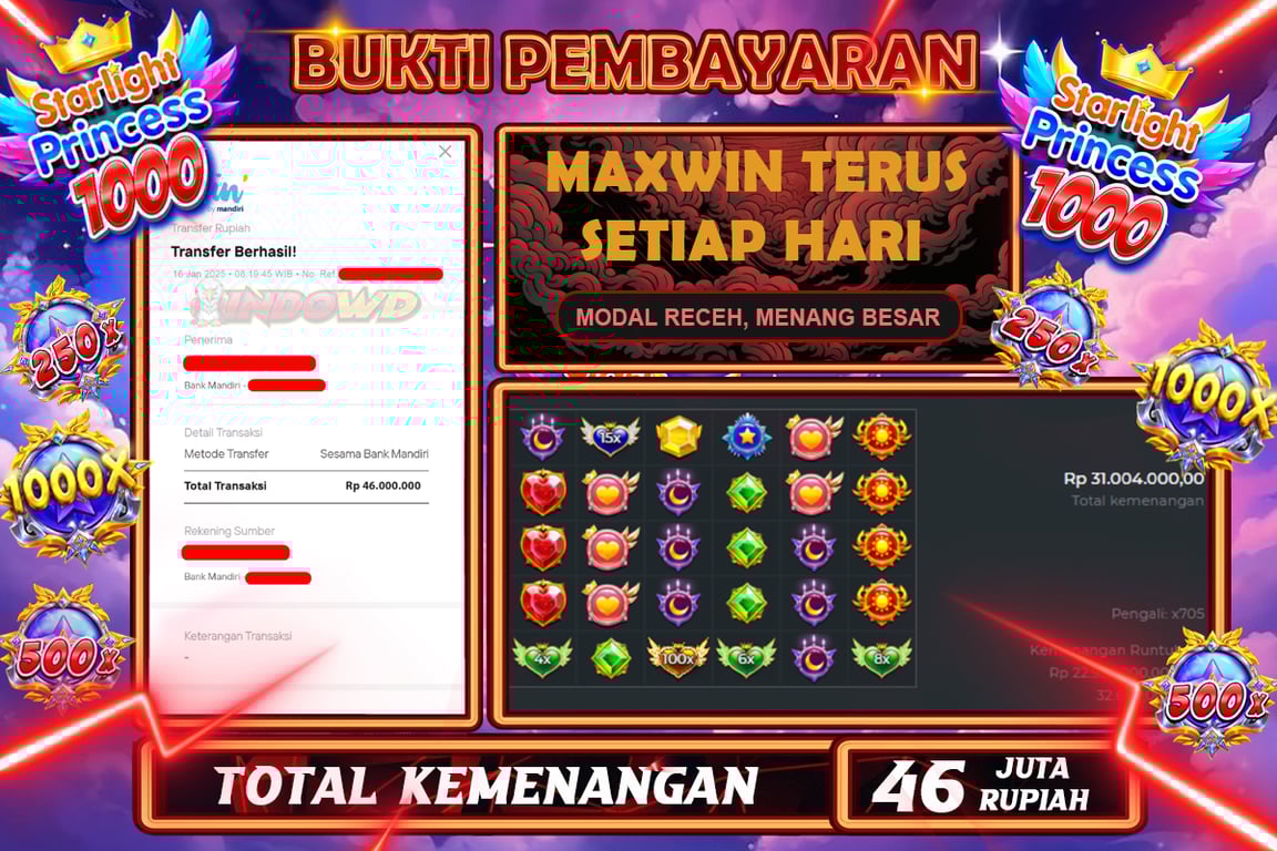 INDOWD JACKPOT SLOT STARLIGHT PRINCES 1000 Rp.46.000.000,- LUNAS