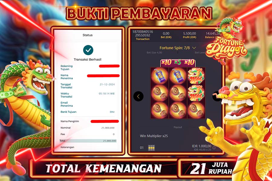 INDOWD JACKPOT LIVE GAMES  SLOT FORTUNE DRAGON  Rp.21.000.000,- LUNAS