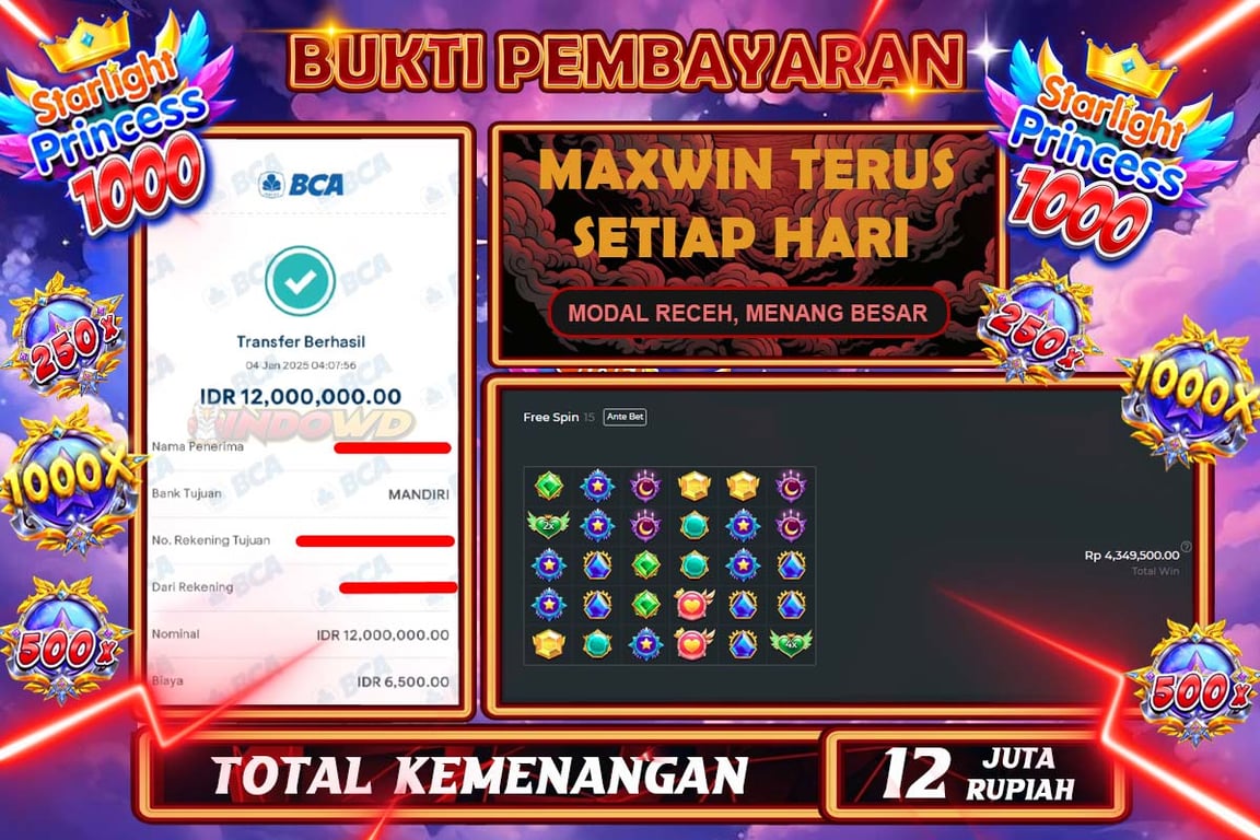 INDOWD JACKPOT SLOT STARLIGHT PRINCES 1000 Rp12.000.000,- LUNAS