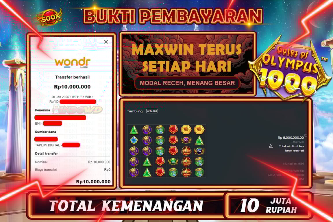 INDOWD JACKPOT SLOT GATES OF OLYMPUS 1000 Rp10.000.000,- LUNAS