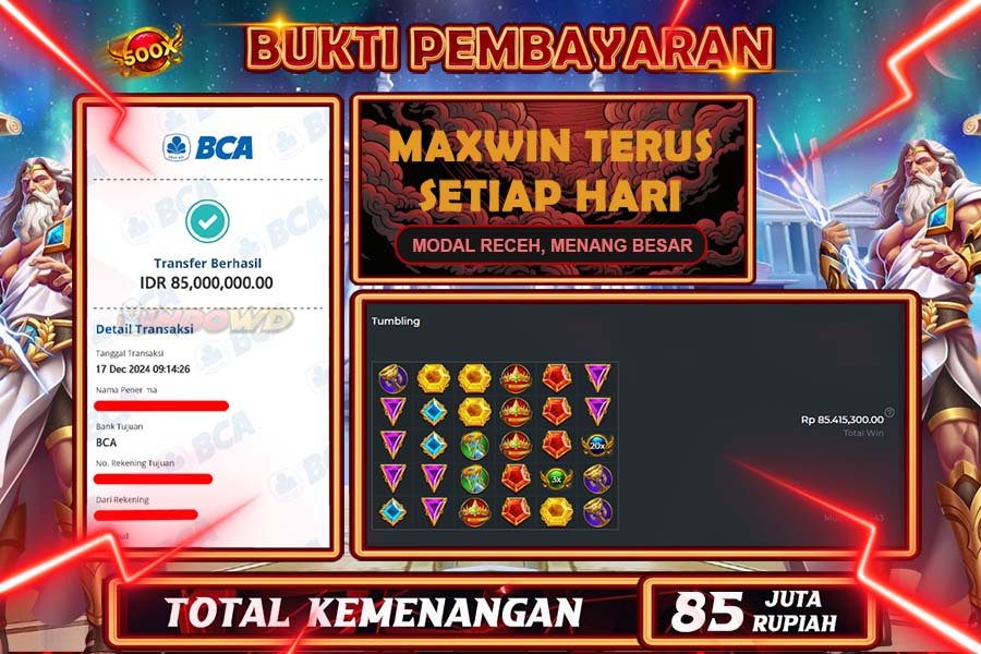 INDOWD JACKPOT LIVE GAMES SLOT GATES OF OLYMPUS 1000 Rp.85.000.000,- LUNAS