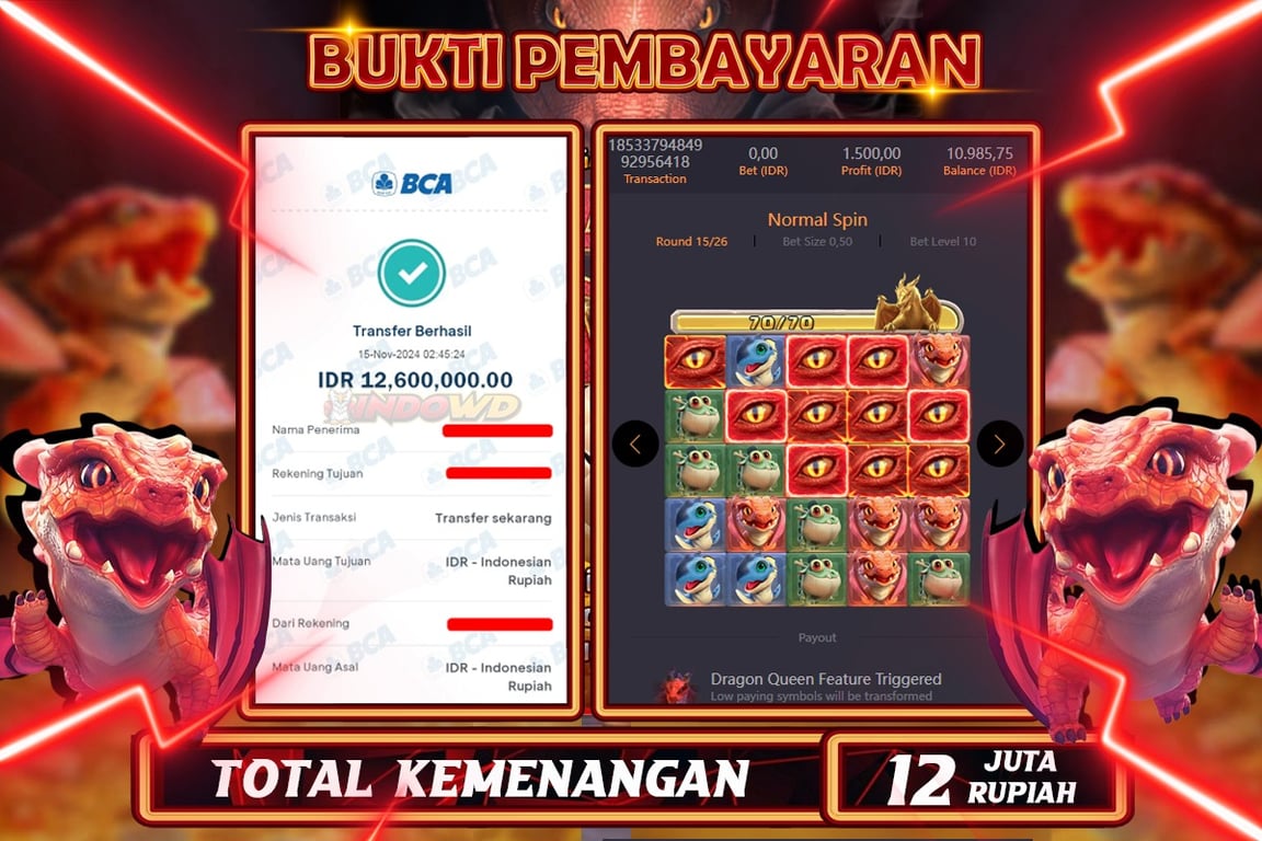 INDOWD JACKPOT SLOT DRAGON HATCH 2 Rp.12.600.000,- LUNAS