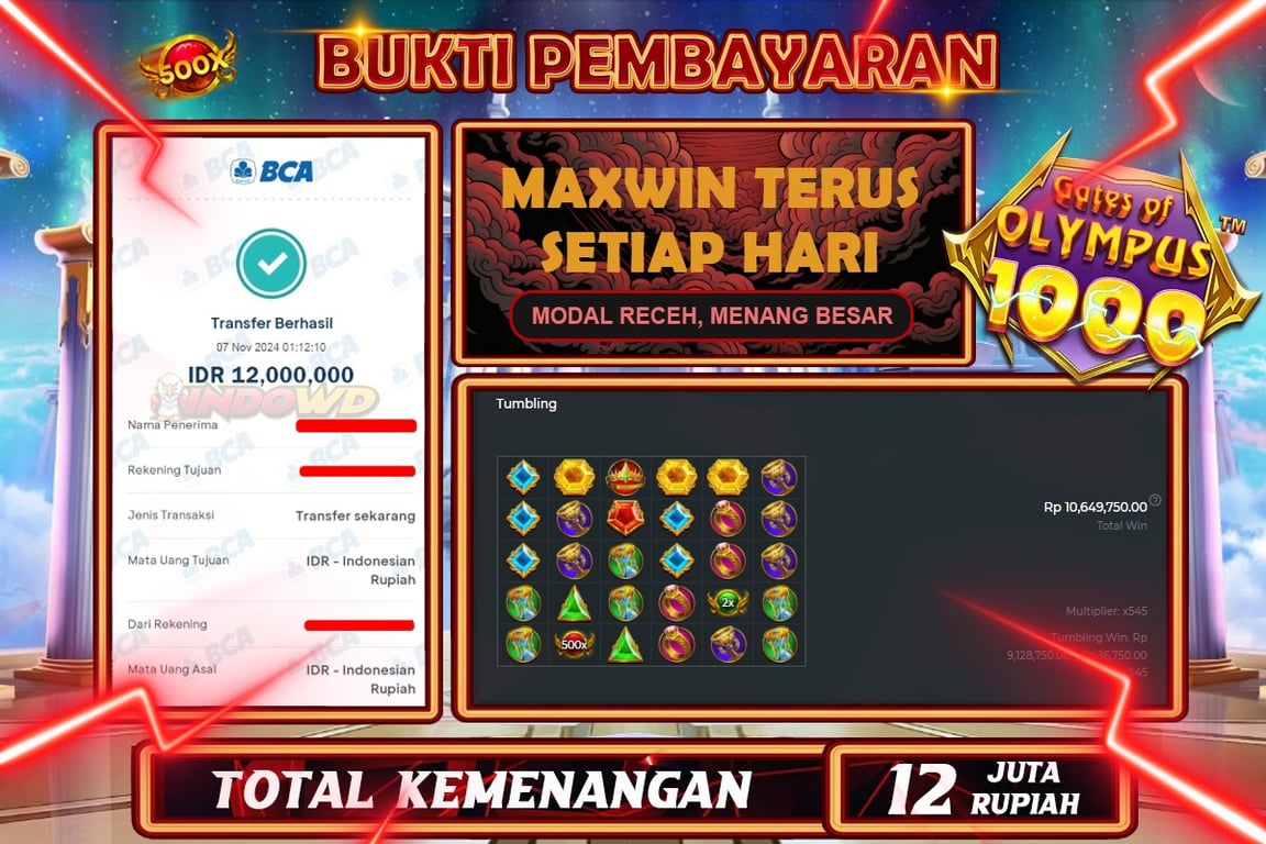 INDOWD JACKPOT SLOT GATES OF OLYMPUS 1000 Rp.12.000.000,- LUNAS
