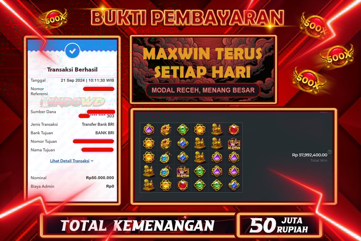 INDOWD JACKPOT SLOT GATOT KACA Rp.50.000.000,- LUNAS