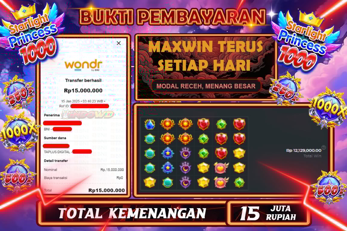 INDOWD JACKPOT SLOT STARLIGHT PRINCES 1000 Rp 15.000.000,- LUNAS
